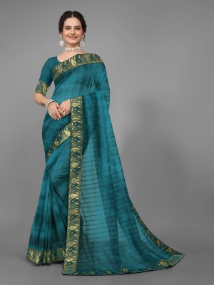 JAY AMBEY FABRICS Embellished Bollywood Lycra Blend Saree(Blue)