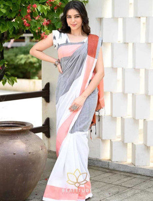 SMRITI BOUTIQUE Solid/Plain Handloom Cotton Blend Saree(Maroon)