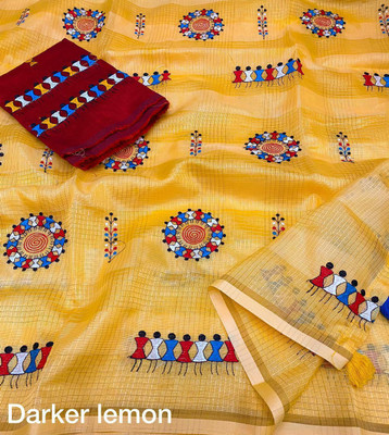 Dhanlaxmi CreationLLP Self Design Kota Doria Cotton Linen Saree(Yellow)