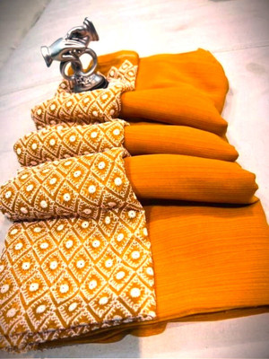 HouseOfCommon Solid/Plain Bollywood Georgette Saree(Gold)