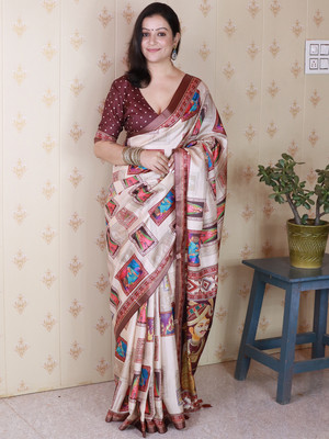 Nayanthara Trends Digital Print Daily Wear Tussar Silk Saree(Multicolor)