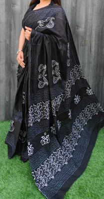MULMUL HANDLOOM Blocked Printed Bollywood Pure Cotton Saree(Multicolor)