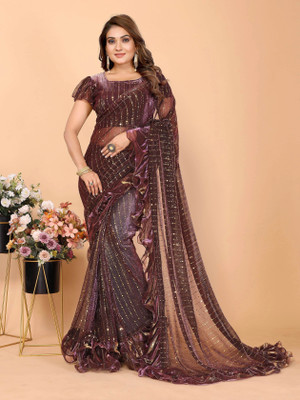 AKFABRICS Self Design Bollywood Net Saree(Maroon)