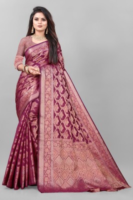 SHREE NATH CREATION Self Design, Paisley Banarasi Cotton Silk, Cotton Blend Saree(Magenta)