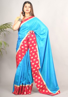 RANI SAHIBA Self Design Bollywood Cotton Silk Saree(Blue, Red)