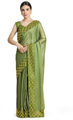 pUNYATHA CREATION Embellished Bollywood Crepe Saree(Light Green)