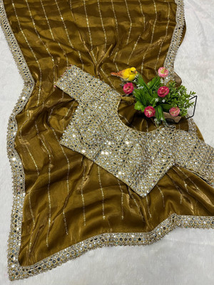 makron Embroidered Bollywood Jimmy choo Saree(Mustard)