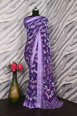 Clever Clothing Printed Daily Wear Chiffon Saree(Purple)