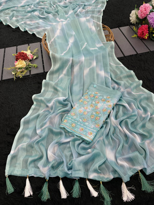 saanvi Self Design, Solid/Plain Bollywood Georgette Saree(Light Blue)
