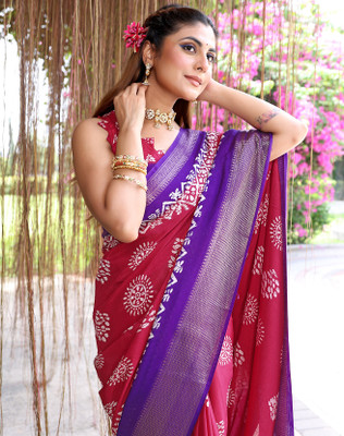 YASHIKA Self Design, Printed Bollywood Jacquard, Art Silk Saree(Pink, Purple)