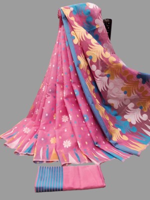 Goral Woven Jamdani Cotton Silk, Jacquard Saree(Pink)