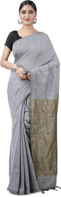 GitAsit Woven Handloom Pure Cotton Saree(Silver)