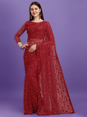 LOROFY Self Design Lucknow Chikankari Net Saree(Multicolor)
