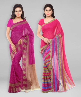 kashvi sarees Printed Daily Wear Georgette Saree(Pack of 2, Pink)