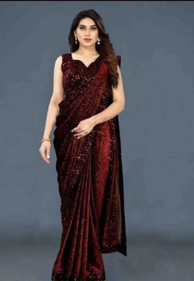 Beleria Embroidered Bollywood Lycra Blend Saree(Maroon)