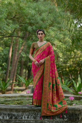 Tasrika Woven Banarasi Cotton Silk Saree(Pink)