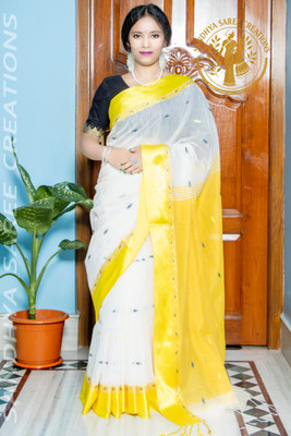 Sandhya Saree Creations Woven Saree with Attached Blouse Cotton Silk Saree(Yellow)