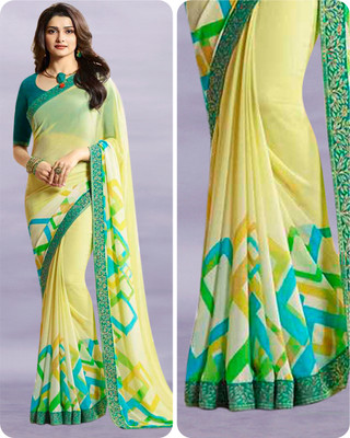 V And V Shop Printed Daily Wear Georgette Saree(Yellow)