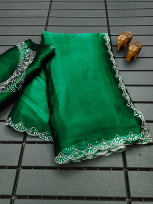 MIYANIFAB Embellished Bollywood Silk Blend Saree(Purple)