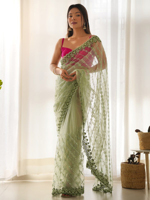 Sareemall Embellished Bollywood Net Saree(Light Green)