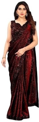 Kavish Enterprise Self Design Bollywood Lycra Blend Saree(Maroon)