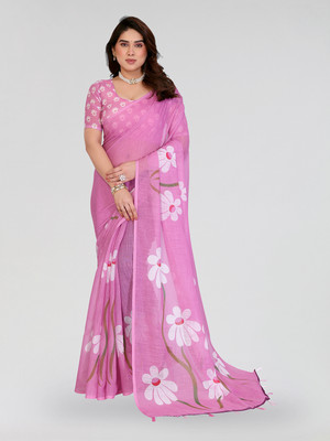Moda Rapido Floral Print Bollywood Cotton Blend Saree(Pink)
