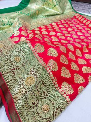 LYANNA Woven, Embellished Banarasi Handloom Satin Saree(Red)