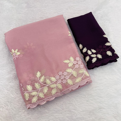 KONICA FAB Embroidered Bollywood Georgette Saree(Pink)