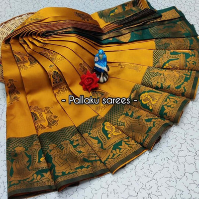 Apnisha Self Design Banarasi Pure Silk Saree(Yellow)