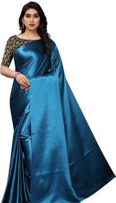 Arpita Fashion Applique Mysore Silk Blend Saree(Dark Blue)