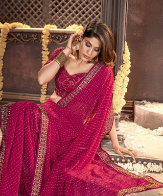 JAINICA Embroidered Bollywood Georgette Saree(Pink)