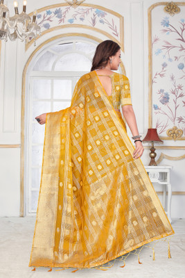 Aarunika SBT Solid/Plain Bollywood Organza Saree(Yellow)