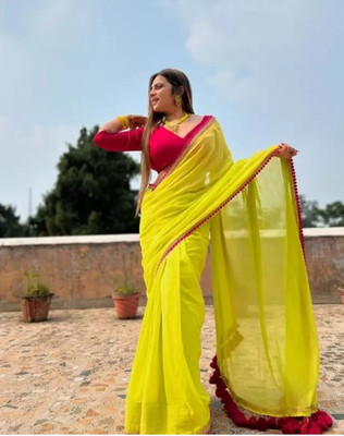 SILK VISTA Solid/Plain Bollywood Georgette Saree(Light Green)