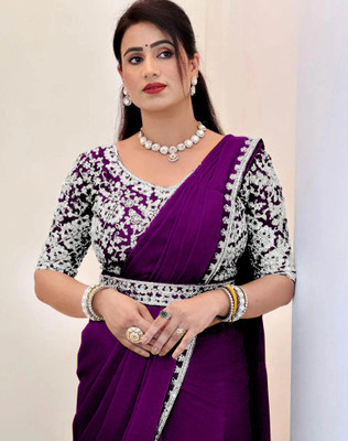 BRAHMSHAKTI Embroidered Bollywood Pure Silk Saree(Purple)