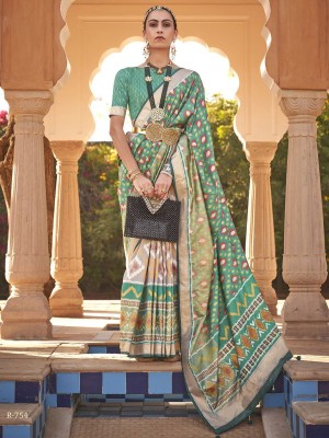 ANOUK Woven Ikkat Silk Blend Saree(Green)