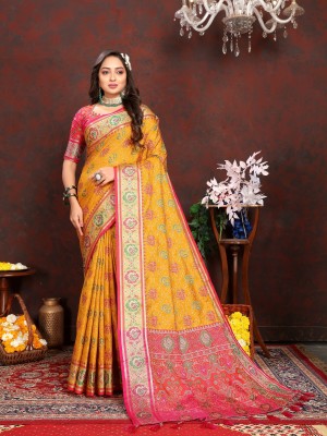 Zeekha Woven Patola Silk Blend Saree(Mustard)