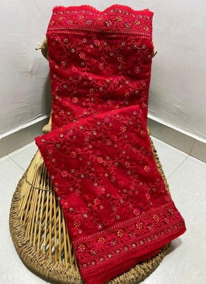 Apnisha Embroidered Bollywood Net Saree(Red)