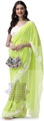 HESVI Embroidered Lucknow Chikankari Georgette Saree(Multicolor)