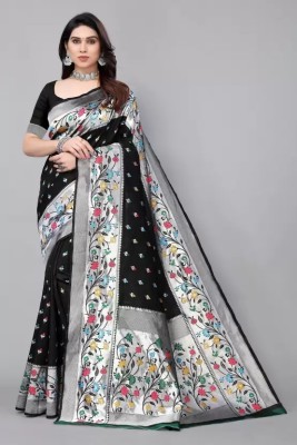 V V FASHION Woven Banarasi Pure Silk Saree(Black)