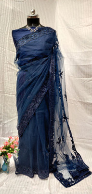 GALANI ENTERPRISE Embroidered Bollywood Net Saree(Blue)