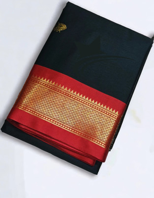 ns collection Embellished Kanjivaram Cotton Silk Saree(Black)