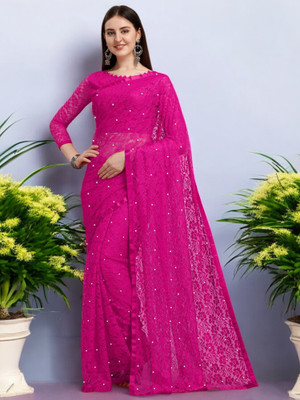 NEXAA Self Design Bollywood Net Saree(Pink)