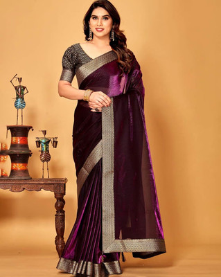 RENBRIZA SURAT Printed Bollywood Lycra Blend Saree(Magenta)