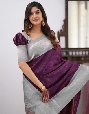Samah Woven, Embellished, Self Design Banarasi Art Silk Saree(Purple, Grey)