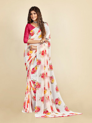 SVB Sarees Printed Banarasi Georgette Saree(Red)
