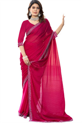 Divastri Embellished, Embroidered Bollywood Chiffon Saree(Pink)