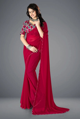 S.R.TEXTILES Solid/Plain Bollywood Georgette Saree(Red)