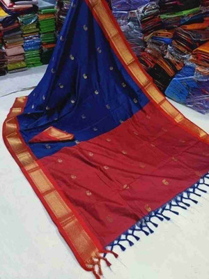NST5 Woven Kanjivaram Cotton Silk, Organza Saree(Blue)