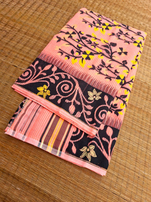 KhayaFashion Woven Jamdani Pure Cotton Saree(Pink, Black)