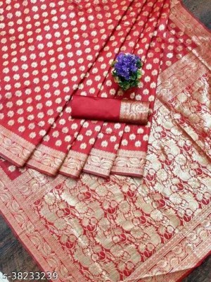 HIGH FIVE TEX Woven, Checkered Bollywood Cotton Silk, Cotton Linen Saree(Red)